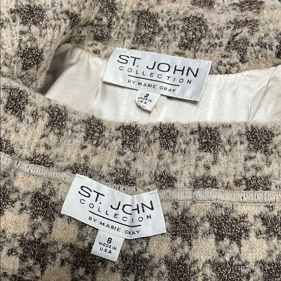 ST. JOHN fox fur Houndstooth knit wool Skirt suit set jacket silk lined - Picture 8 of 17